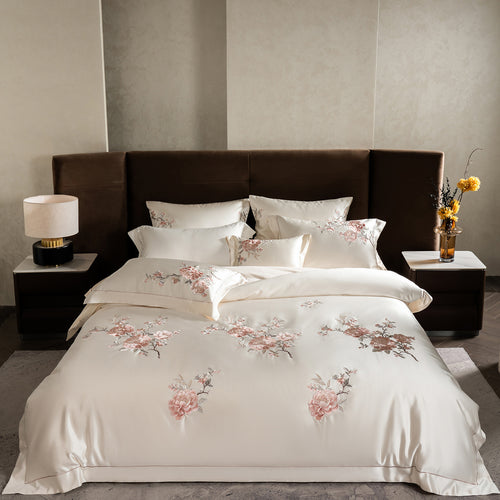 Bestickte Satin Bettdeckenbezug Bettwäsche Set
