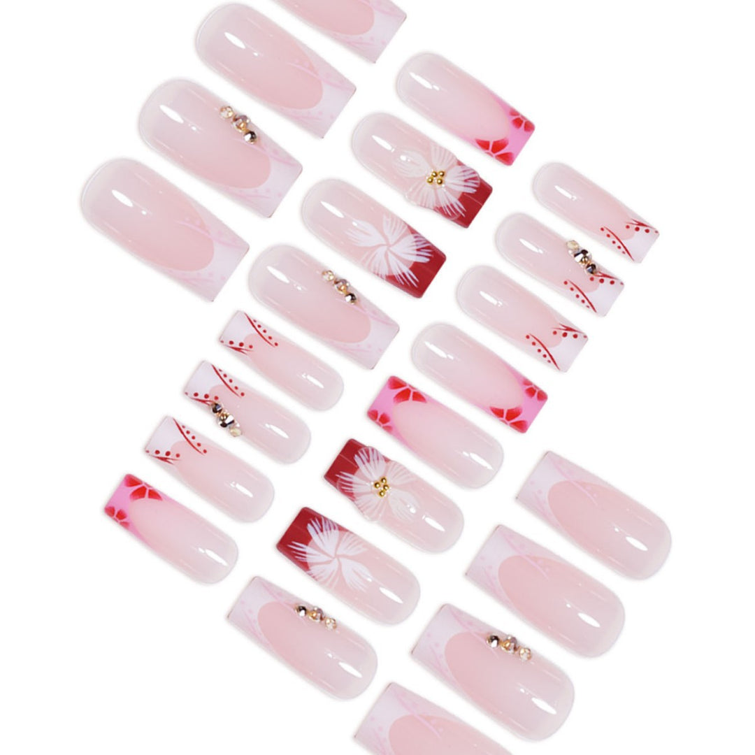 Elegante 3D Blumendekoration Press-On Nagelverlängerungen Karnz