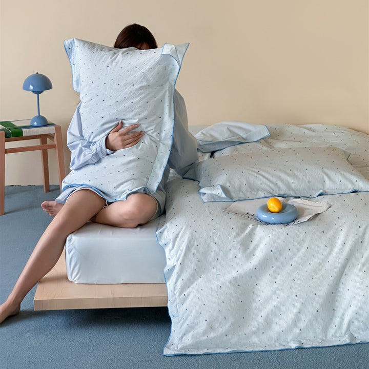 Umkehrbares Baumwolle-Percale-Bettbezug-Set mit Mikro-Dot- und Streifenstruktur