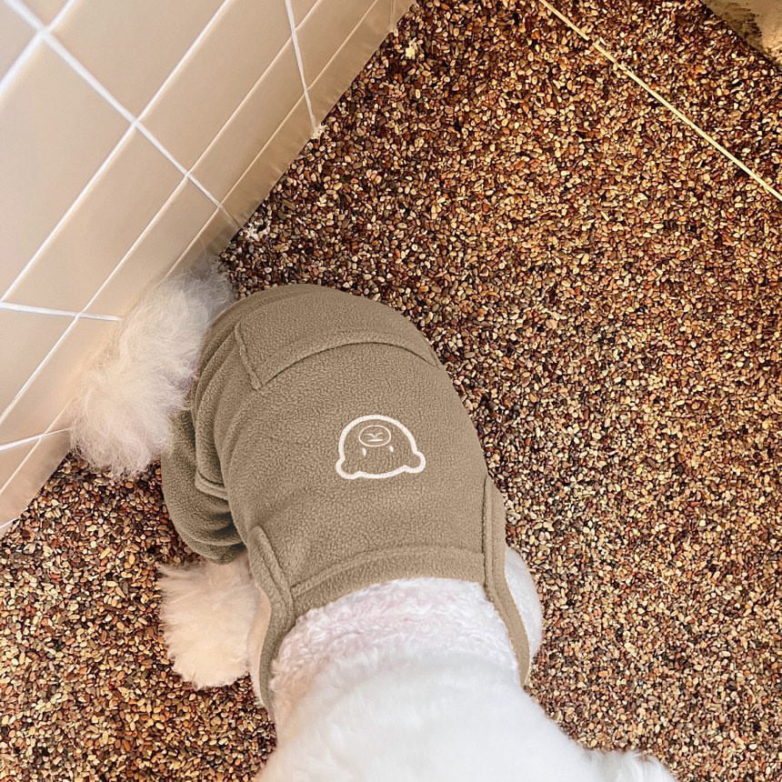 Fleece Einteiler Hund Overall mit Rückentasche und gesticktem Bären