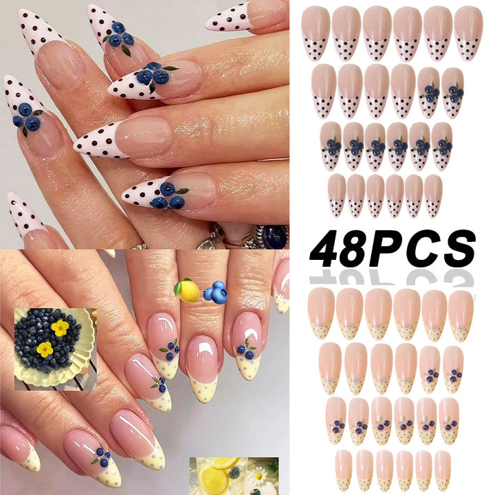 Französische Tipp Floral Press-On Nagel Set Karnz