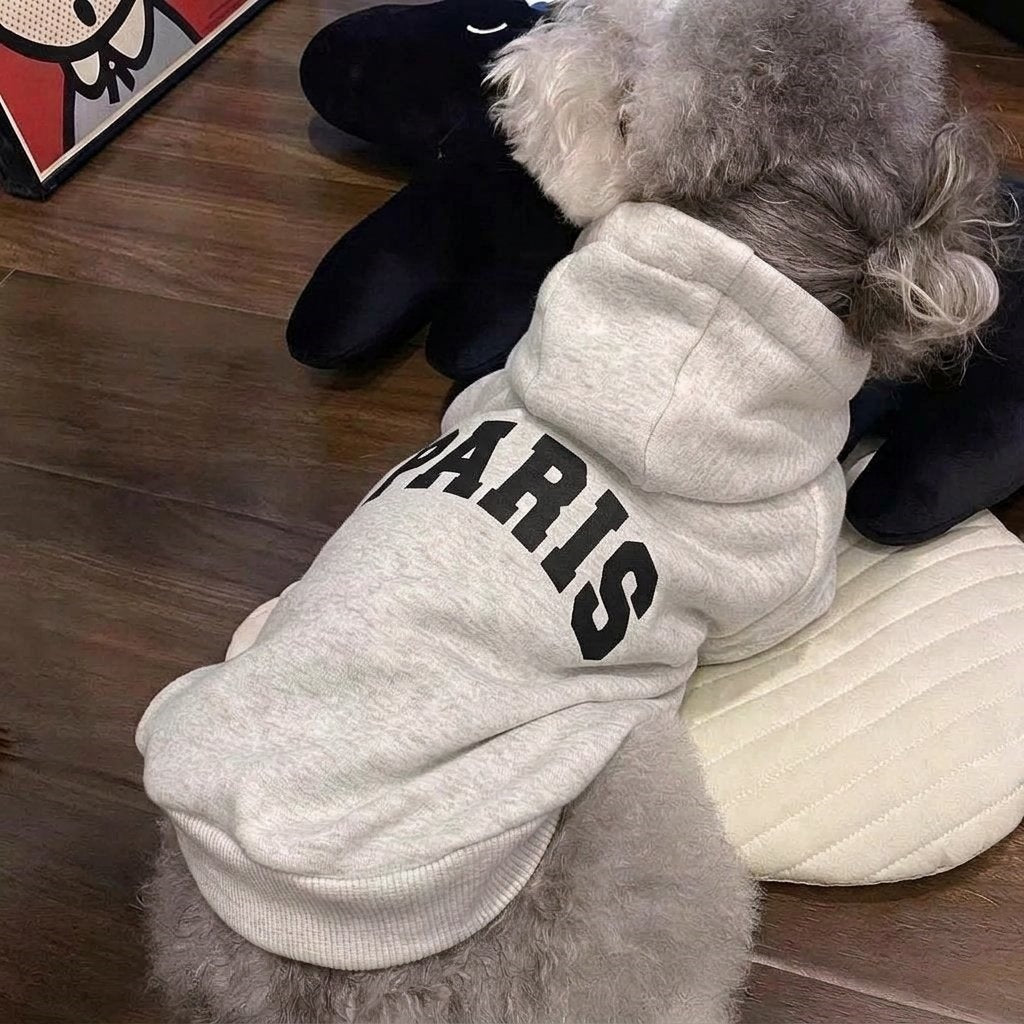 Kleiner Hund Kapuzen Baumwoll-Fleece Pullover mit Collegiate PARIS Druck