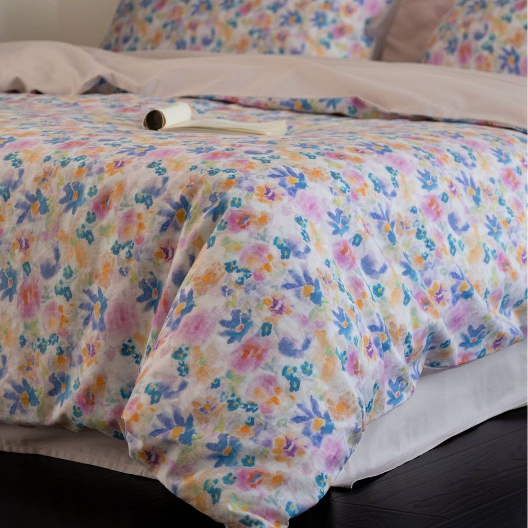 Floral Aquarell Baumwoll-Satin Bettwäsche Set