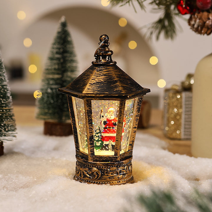 Nostalgische Weihnachtslaterne mit leuchtendem Weihnachtsmann-Motiv Karnz