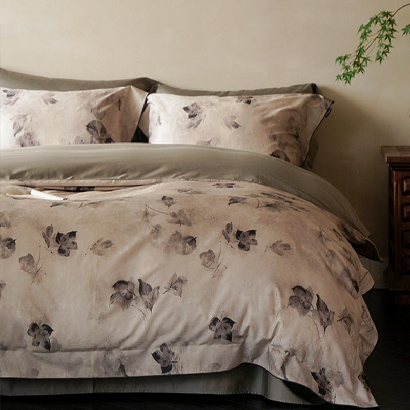 Bettwäsche-Garnitur aus weichem Satin mit floralem Aquarellprint