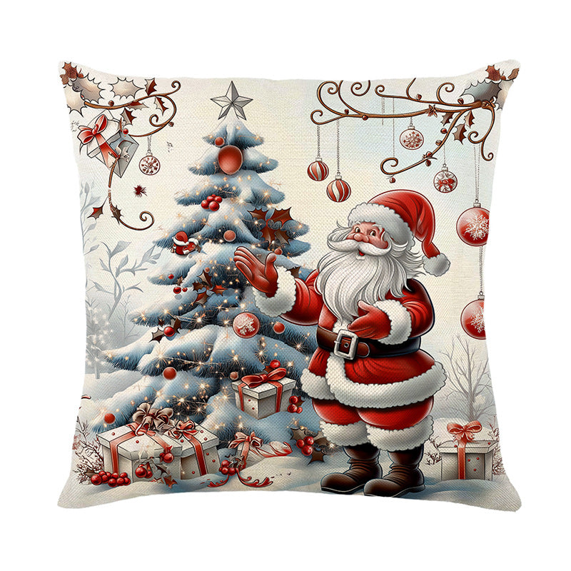 Urlaubsfestliche Leinenmischung Quadratische Kissenbezug mit Schneemann und Winterlandschaft Druck