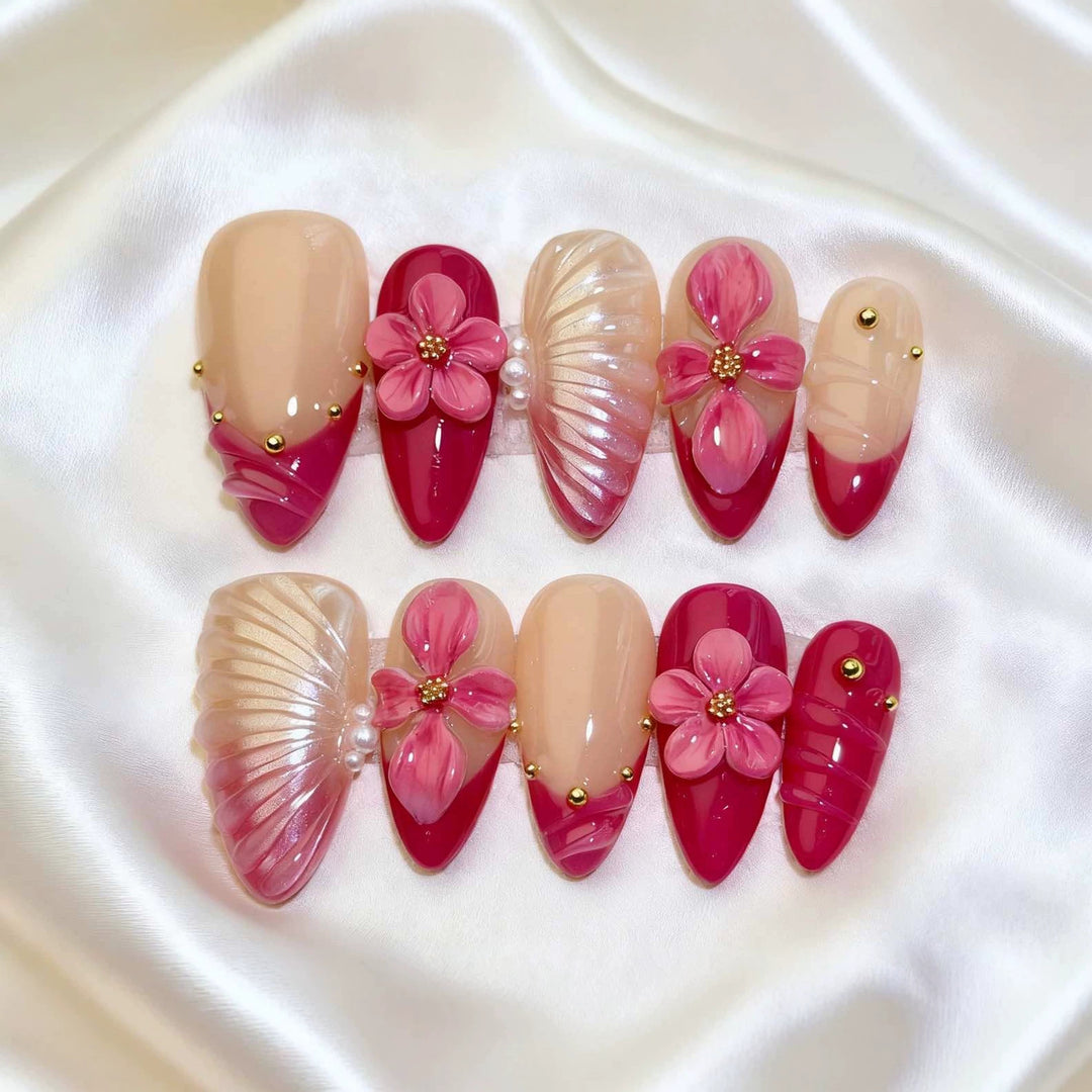 Floral Accent Press-On Nagelkunst Set  1791774525