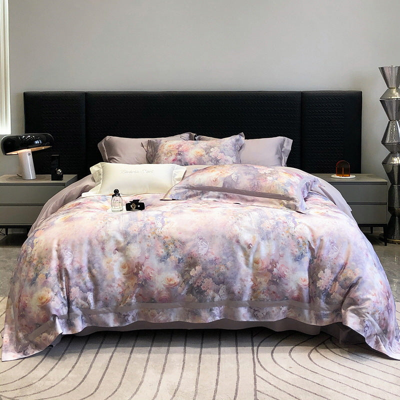 Bettwäsche-Set aus Baumwollsatin mit künstlerischem Aquarellmuster und dezenter Kedernaht
