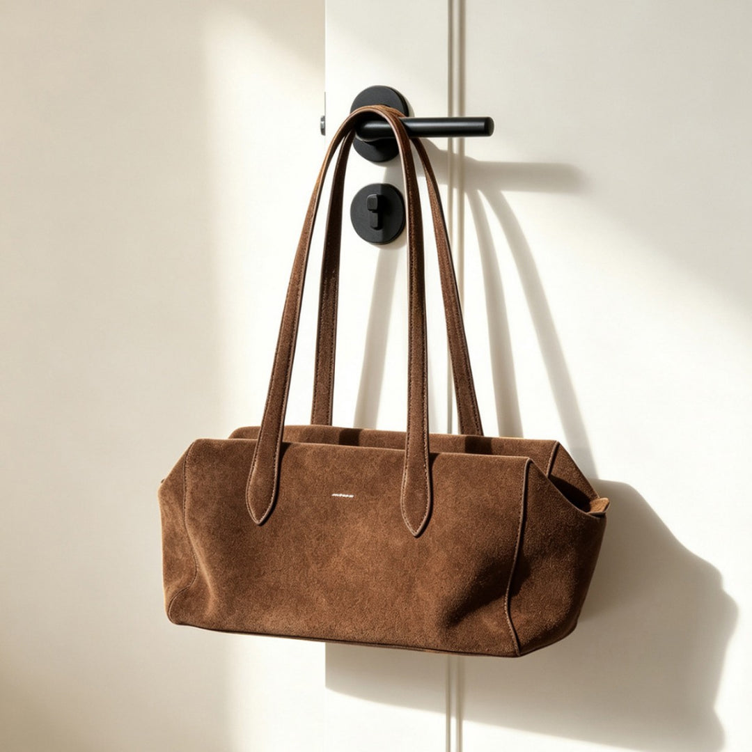 Wildleder verlängerte rechteckige Schultertasche mit langen doppelten Trägern