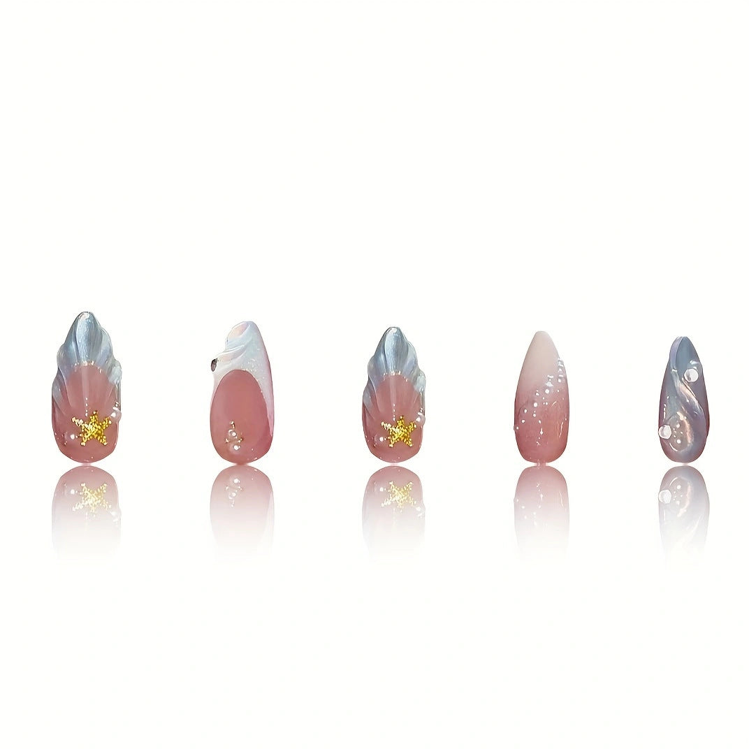 Meerjungfrau-inspirierte Presse-on-Nagelkunst Karnz