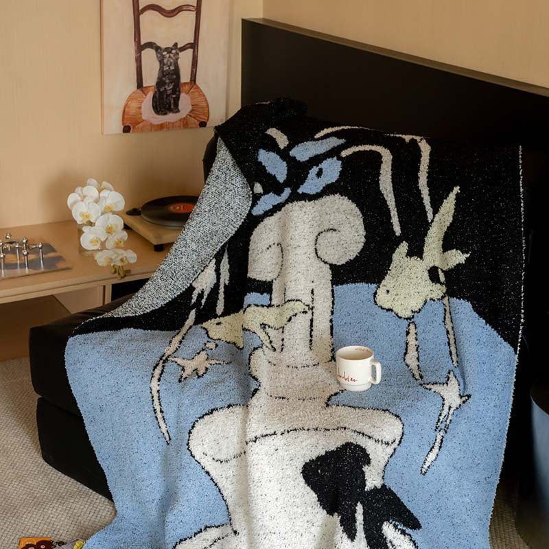 Extraweiche Chenille-Wohndecke mit Katzenillustration und Sternenrelief Karnz