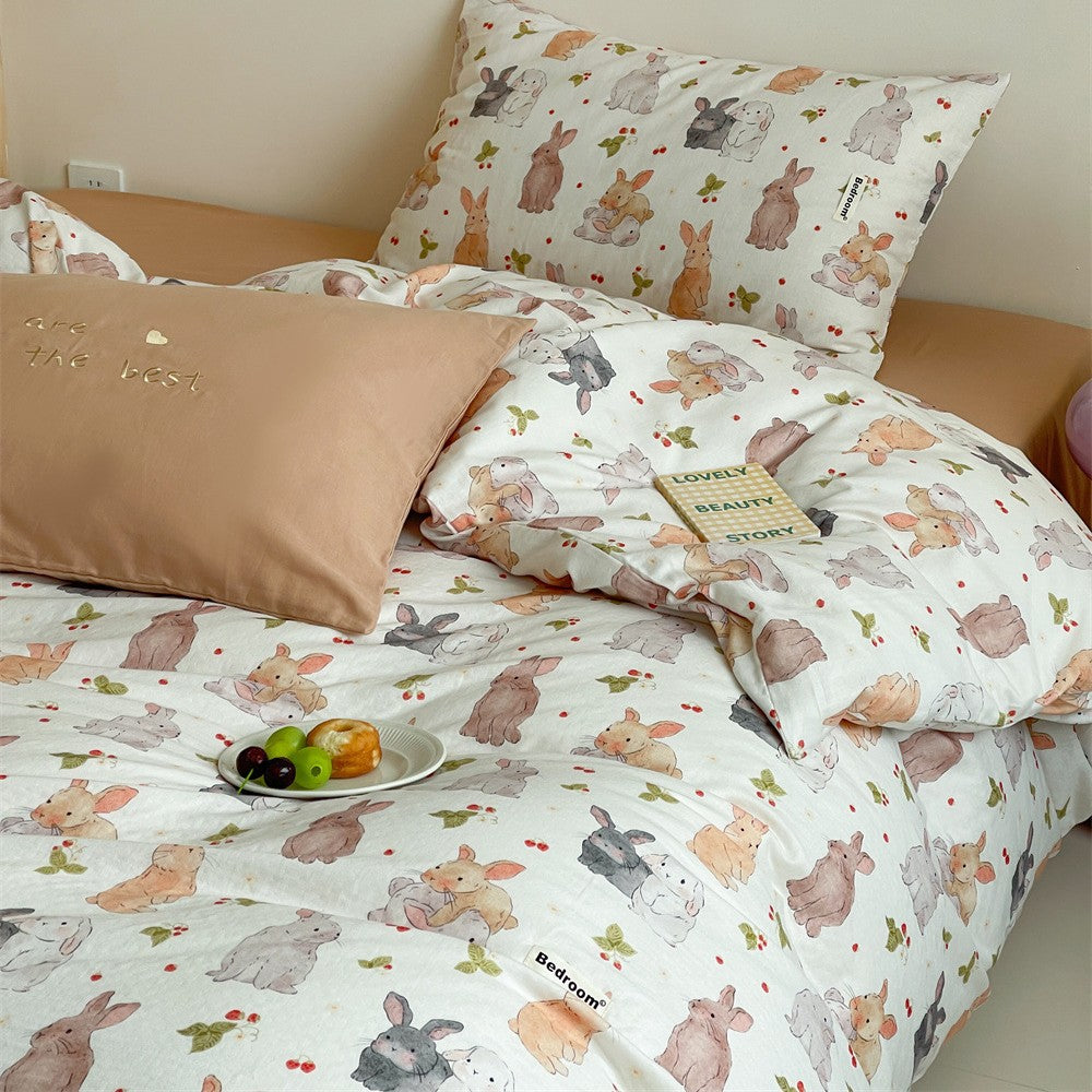 Baumwoll-Bettwäsche-Set mit niedlichem Teddymotiv und atmungsaktivem Bezug