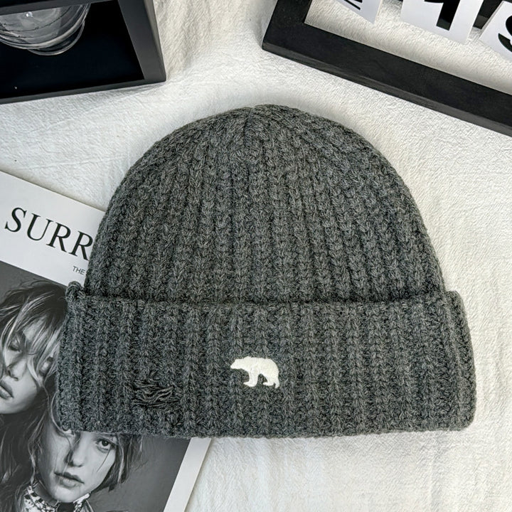 Dicker Strickbären-Patch-Mütze