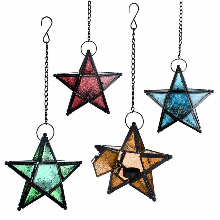 Marokkanisch inspirierte Buntglasstern-Hängelaternen mit geprägten Paneelen Karnz