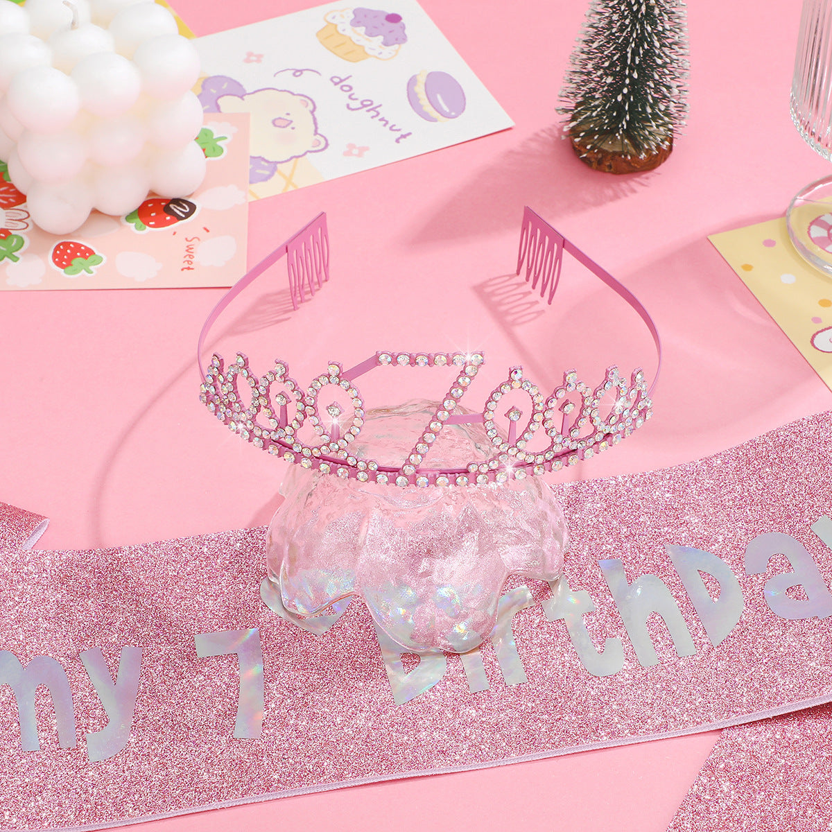 Mädchen Glitzernde Geburtstagskrone mit Sash Karnz