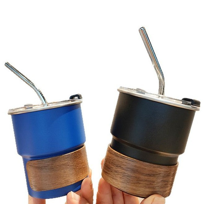 Damen stilvolle Edelstahl-Trinkbecher mit Holz-Applikation Karnz