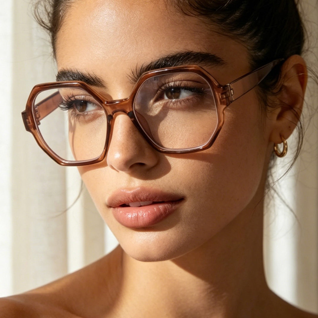 Damen modische Sonnenbrille mit hexagonalem Rahmen und UV-Schutz Karnz
