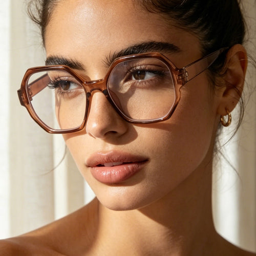Damen modische Sonnenbrille mit hexagonalem Rahmen und UV-Schutz Karnz