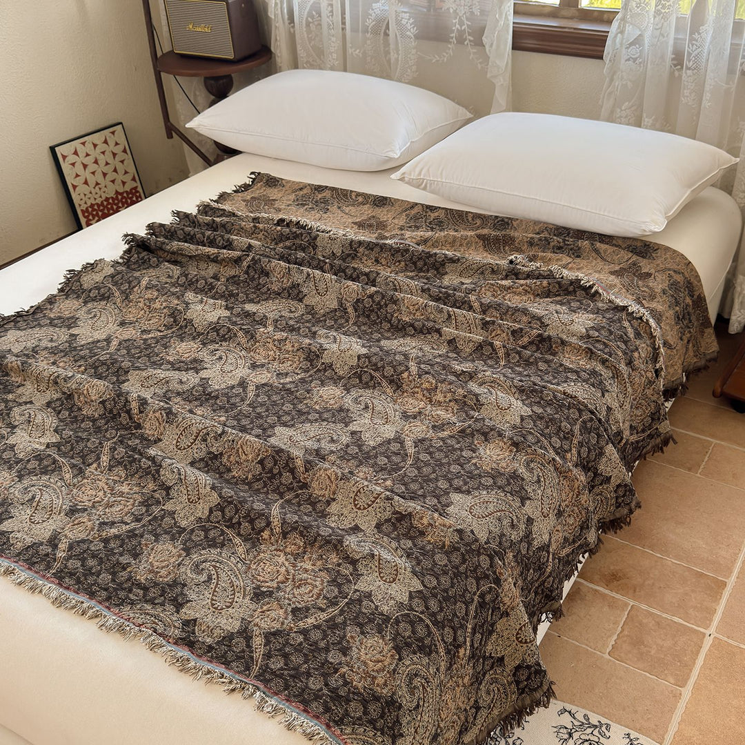 Gewebte Jacquard-Patchwork-Decke mit Fransen kanten