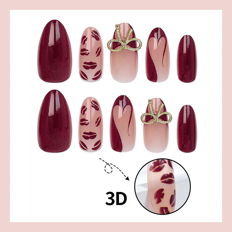 Kunstnagelset mit eleganten Schleifen- und Kussmund-Designs Karnz