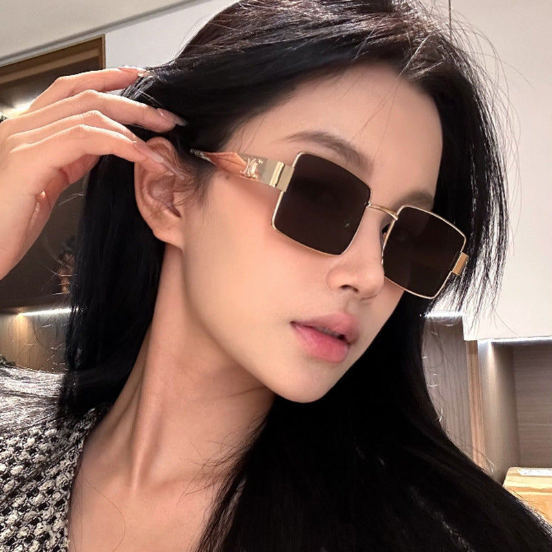 Damen modische rechteckige Sonnenbrille mit hochwertigem Metallrahmen und polarisierenden Gläsern Karnz