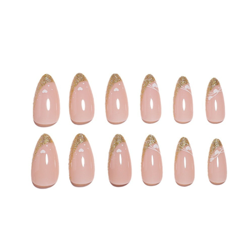 Stylische Glitzer French Tip Press-On Nägel Karnz