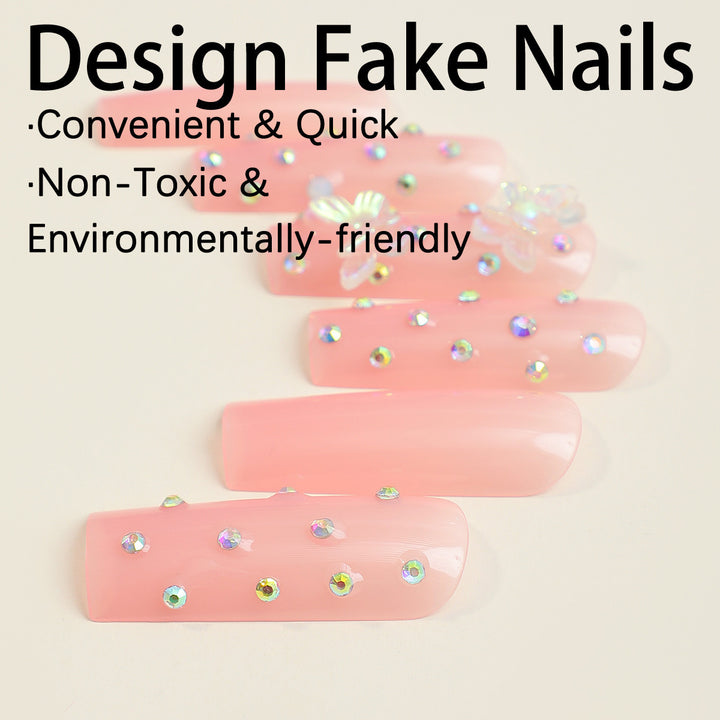 Künstliche Nagelspitzen mit glamourösen Strass- und Schmetterlingsmotiven Karnz