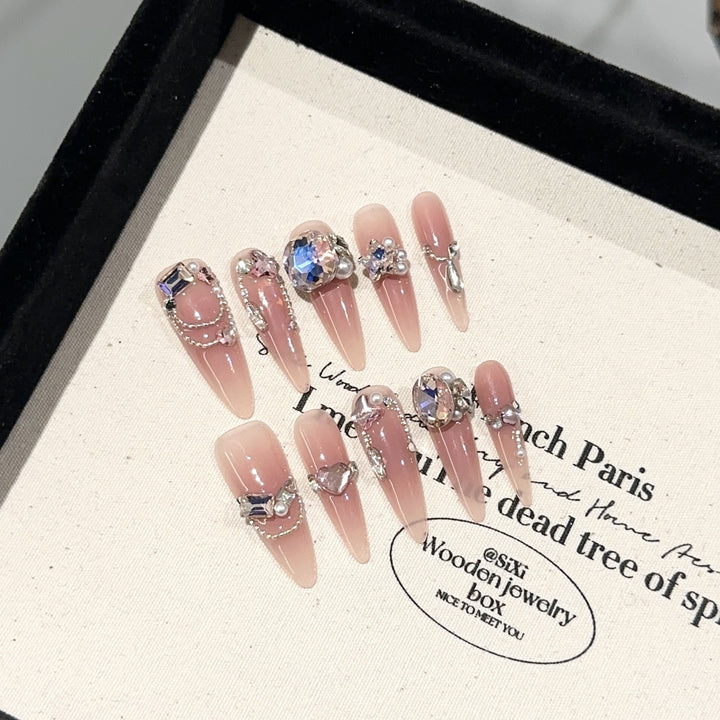 Glamouröses Rhinestone Press-On Nagelset