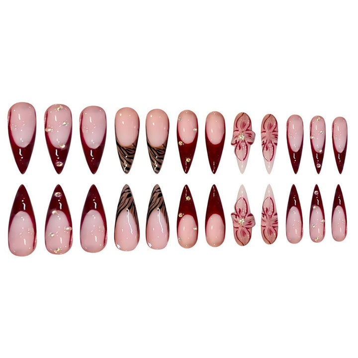 Künstlerische Florale Stiletto Press-On Nagelkunst Karnz