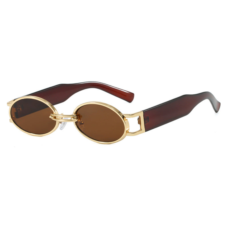 Damen ovalförmige Sonnenbrille mit goldenen Akzenten und stylischem Rahmen Karnz