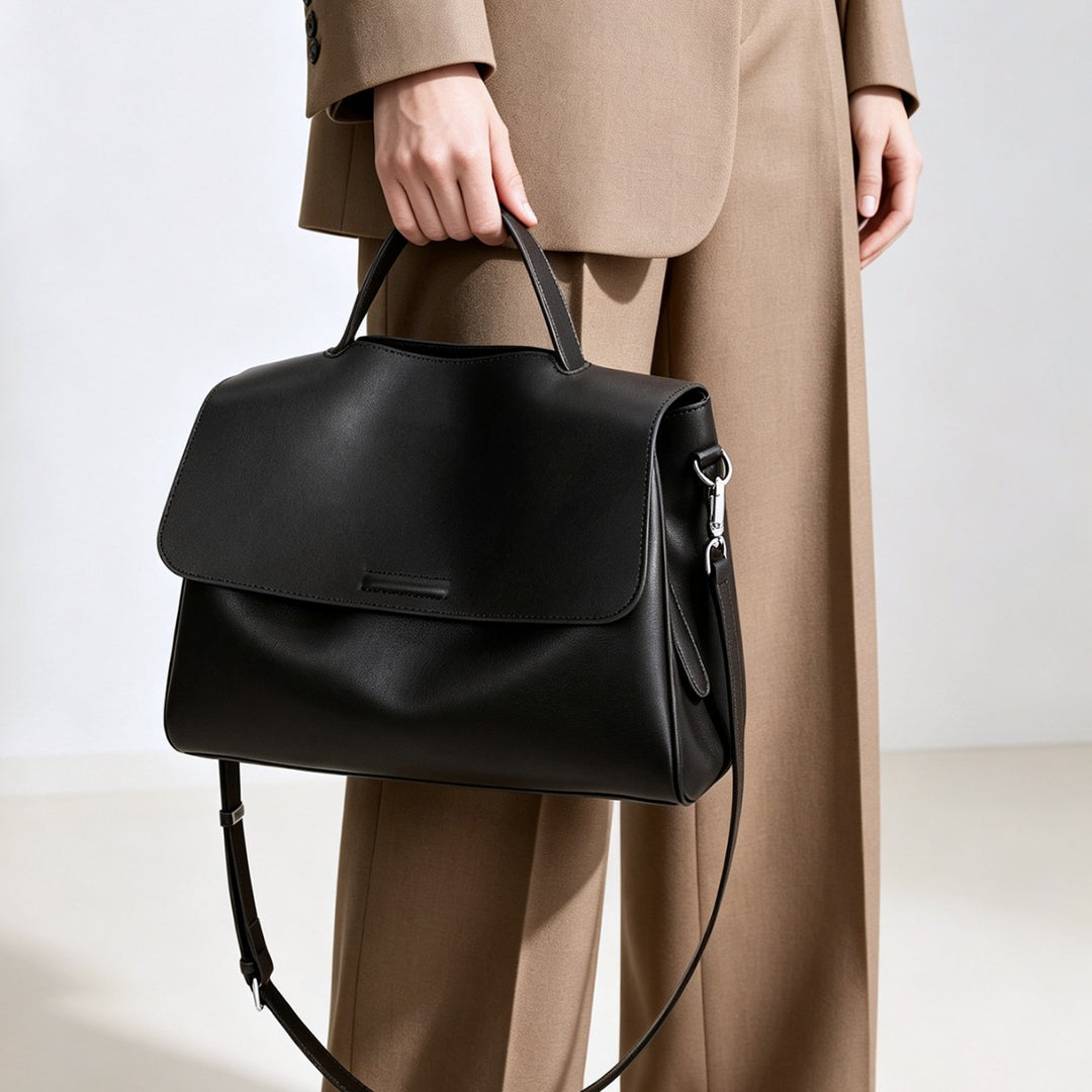 Strukturierte Top-Handle Klapp-Tasche mit abnehmbarem Crossbody-Tragegurt