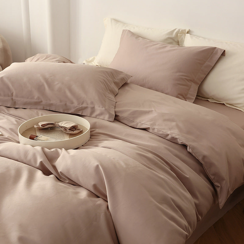 Wendbares Baumwoll-Satin-Bettbezug-Set mit Hotelverschluss und kontrastierter Kantenverarbeitung