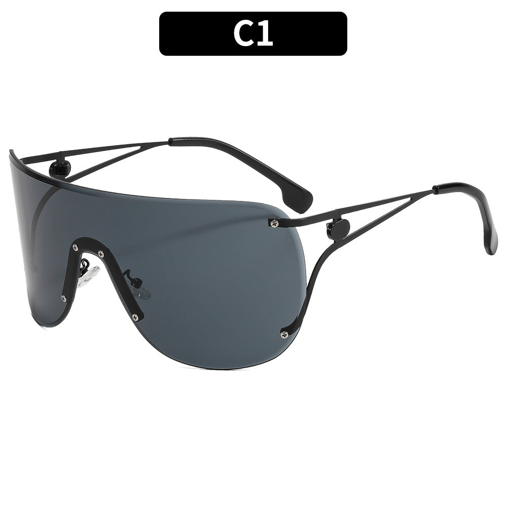 Damen visierartige Sonnenbrille mit elegantem Metallgestell Karnz