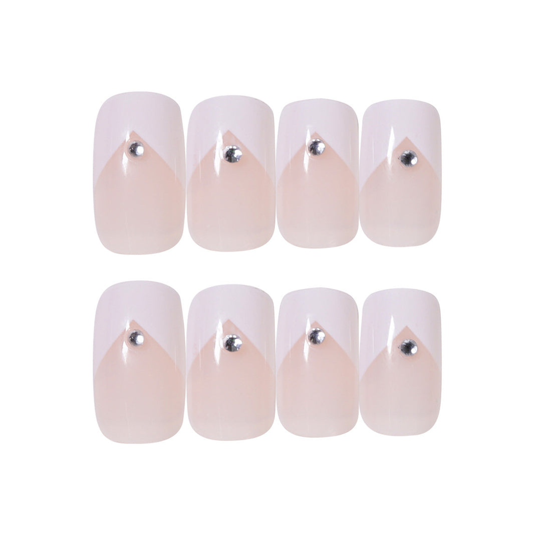 Elegante French Tip Press-On Nägel mit Strass-Akzenten