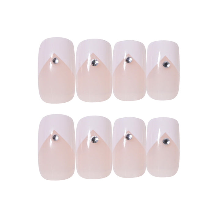 Elegante French Tip Press-On Nägel mit Strass-Akzenten