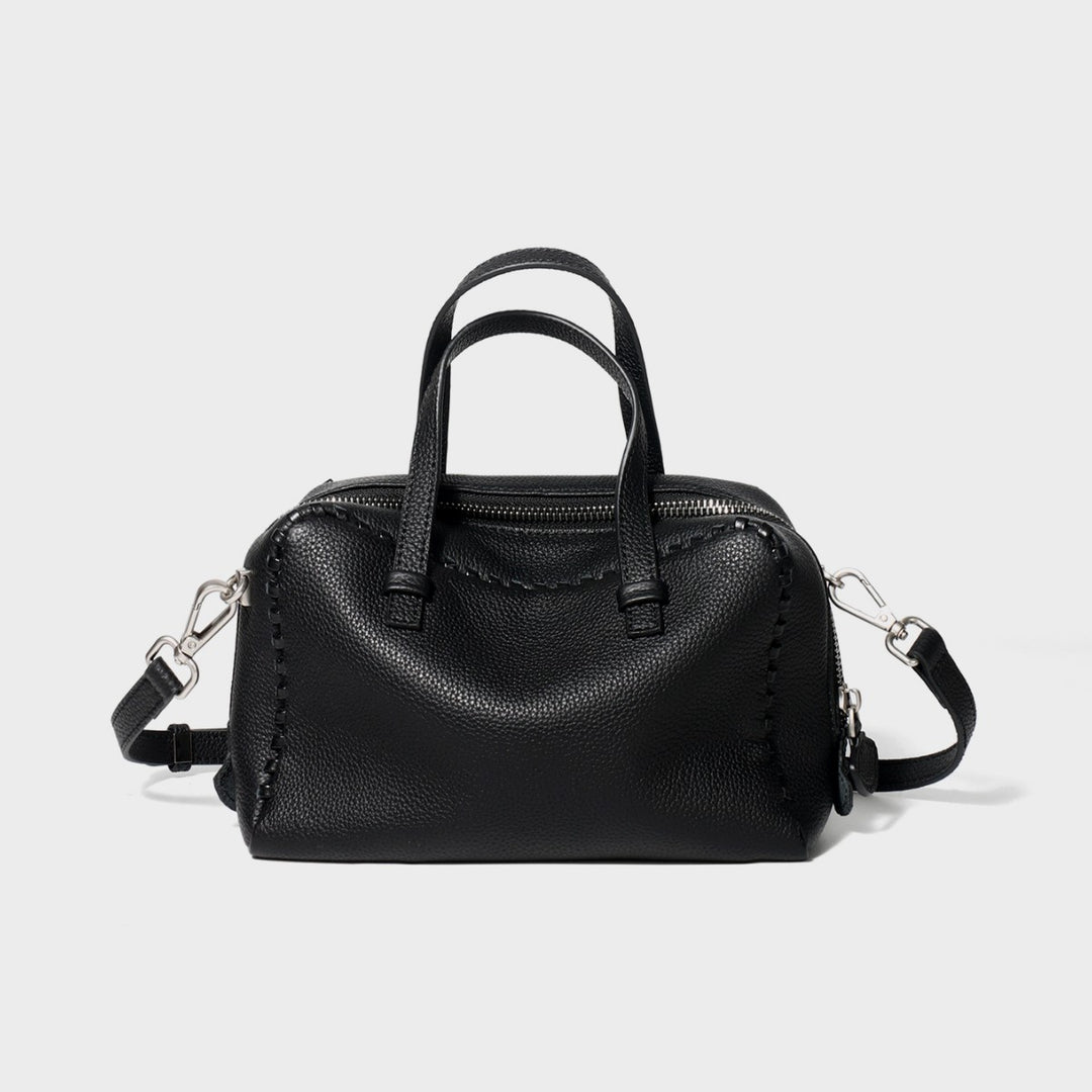 Gepunktetes Leder Top-Handle Crossbody Satchel mit Whipstitch-Besatz