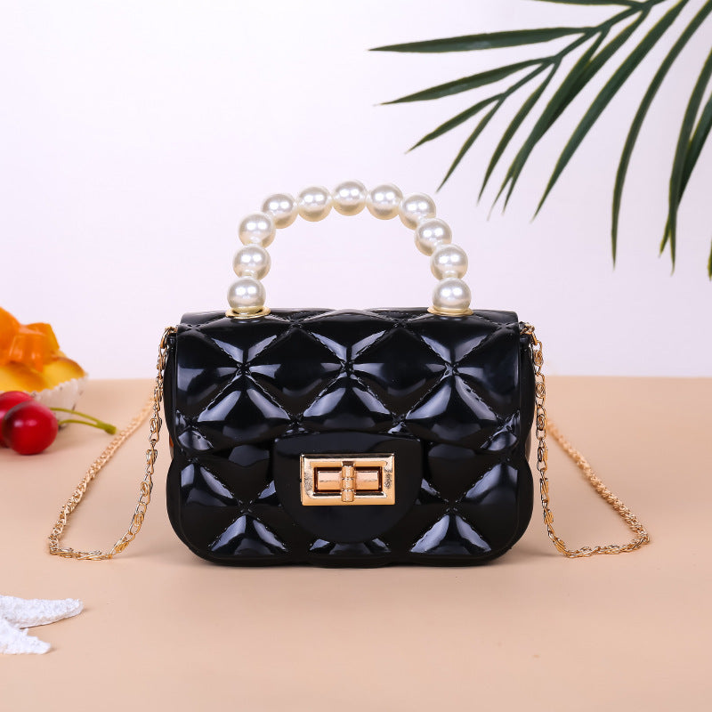Damen elegante Handtasche mit Perlenhenkel Karnz