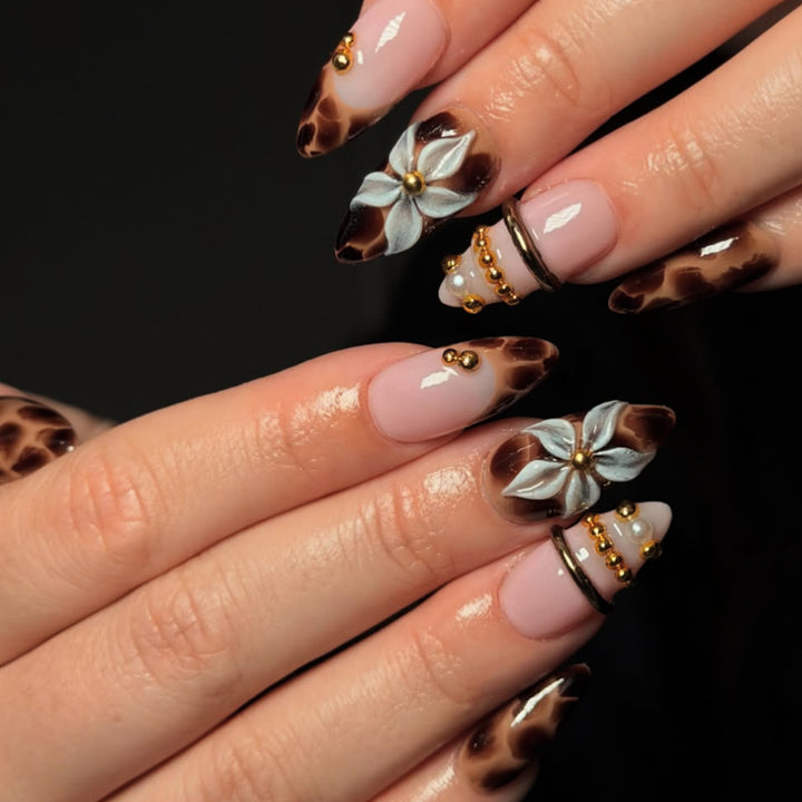 3D Floral Design Stiletto Nail Art Extensions Karnz