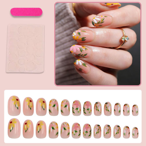 Künstliche Fingernägel Set mit floralen Verzierungen Karnz