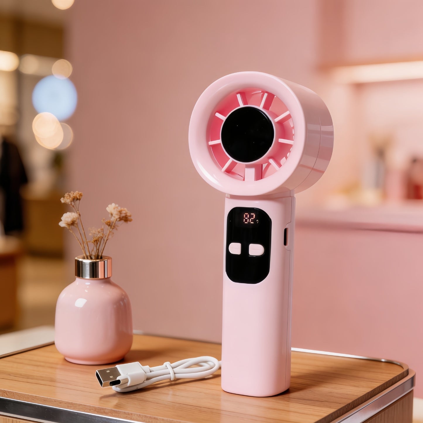 Damen Tragbarer Handventilator mit LCD-Display und USB-Anschluss Karnz