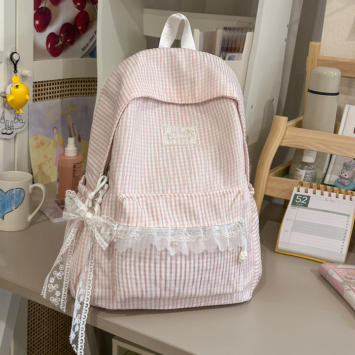 Charmantes gestreiftes Rucksack mit Spitzenbesatz Karnz