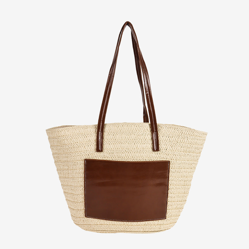 Damen Handgefertigte Tasche aus geflochtenem Naturmaterial mit eleganter Lederapplikation Karnz