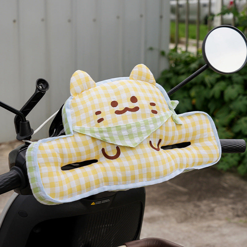 Plüsch-Lenkerwärmer für Roller mit niedlichem Katzen-Motiv und Griffschlitzen