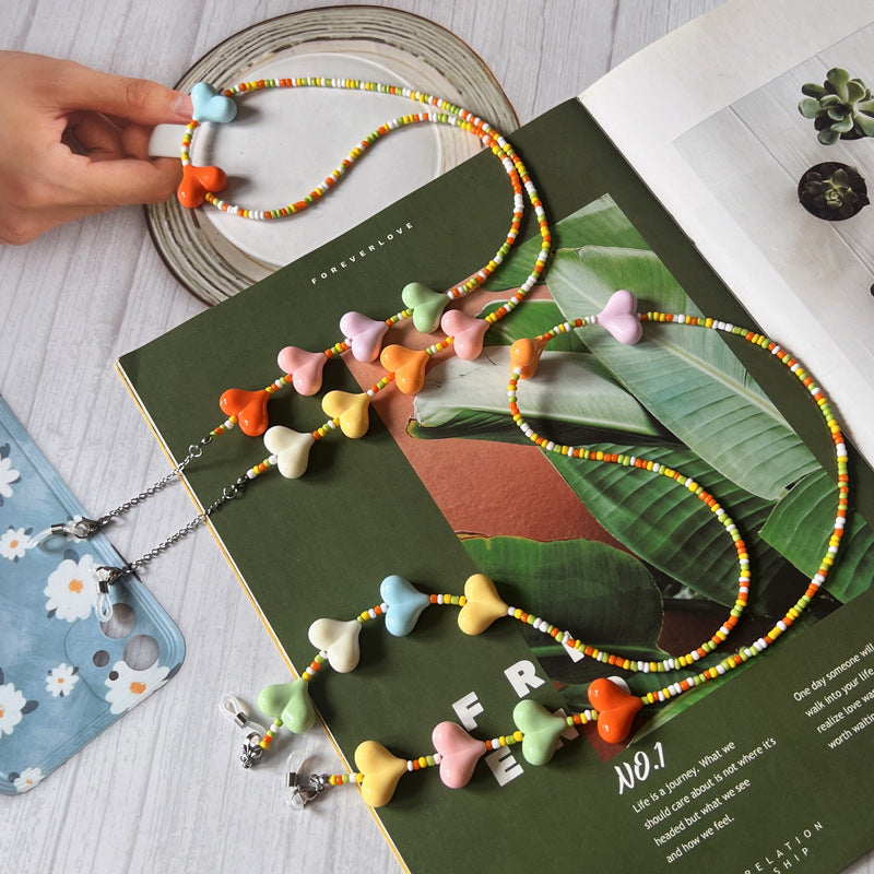 Bunte Herz Perlen Brille Kette Karnz
