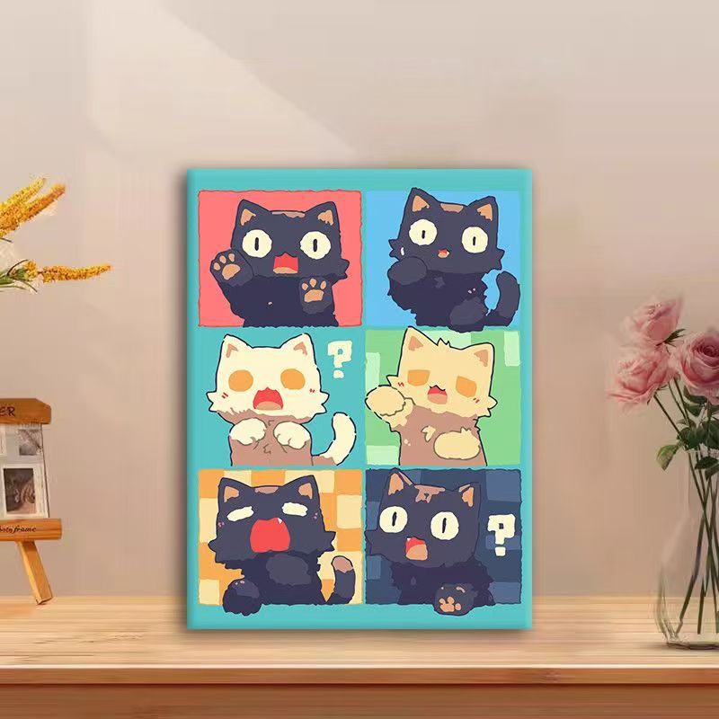Verspielte Katzen-Comic-Leinwandkunst Karnz