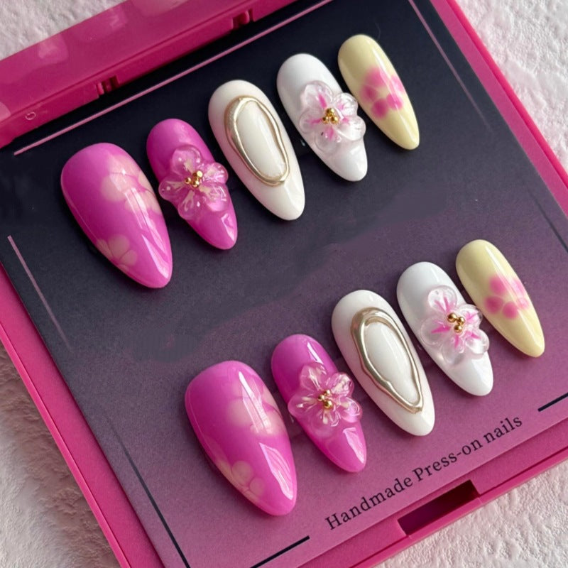Künstlerisches Floral- und Stern-Applikationen Press-On Nagelset Karnz
