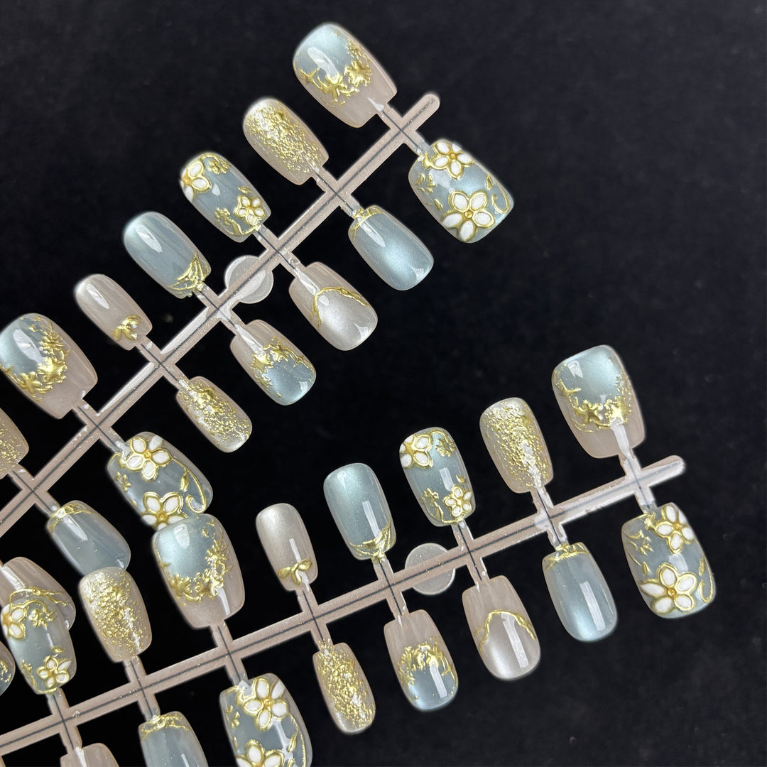Blumenmuster Press-On Nagelset Karnz