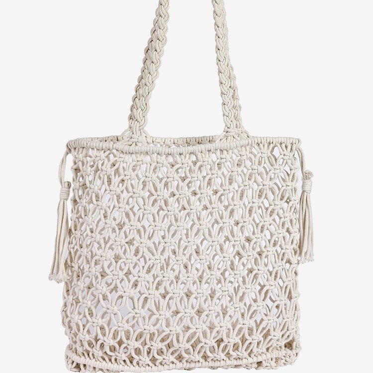 Damen Makramee Strandtasche mit eleganten Fransen Karnz