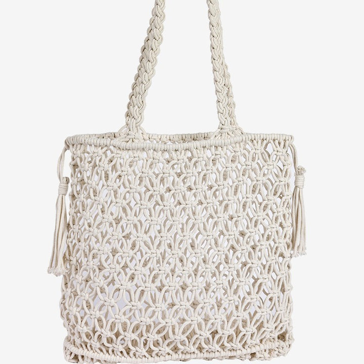 Damen Makramee Strandtasche mit eleganten Fransen Karnz