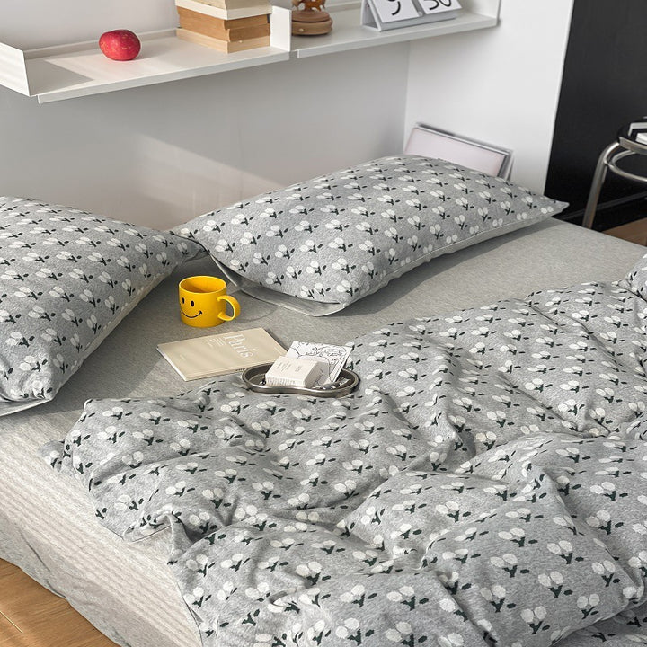 Umkehrbare gebürstete Baumwolle Herz-Druck Bettbezug Set mit Kissenbezügen